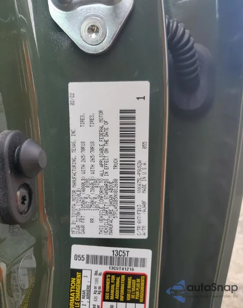 2022 Toyota Tundra Crewmax Sr z USA, uszkodzony, nr VIN 5TFLA5DB5NX012680